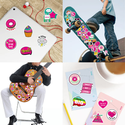 60PCS Pink Cartoon Girl Heart Notebook Trolley Case Bike Scooter Waterproof Graffiti Gift Toy Sticker