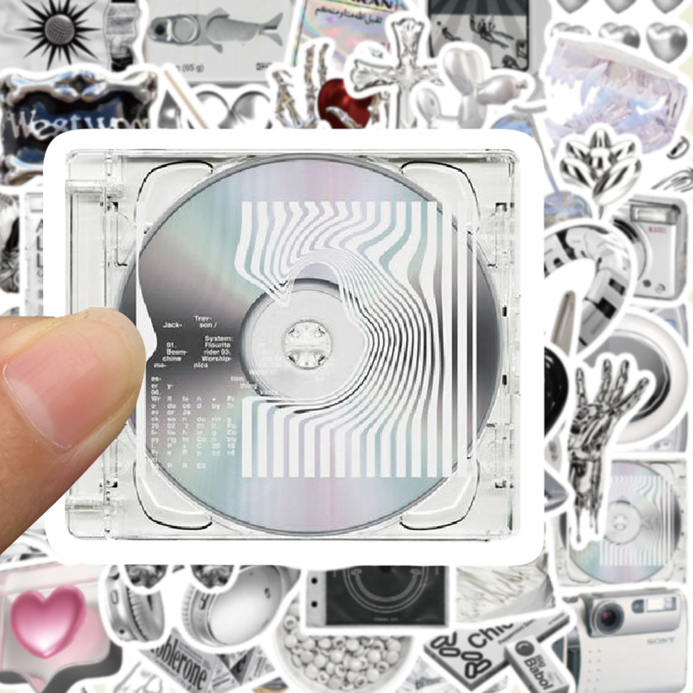 65PCS Ins Minimalist Cartoon Silver Fresh Doodle Stickers Exquisite Creative DIY Journal Decorative Decals Suitable for Water Bottles, Helmets, Guitars, Skateboards, and Stationery Boxes