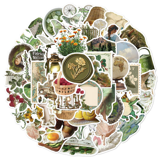 50PCS American Countryside Vintage Instagram-Style Doodle Stickers for Notebooks, Beautiful Handmade Journals, and Phone Case Decorations
