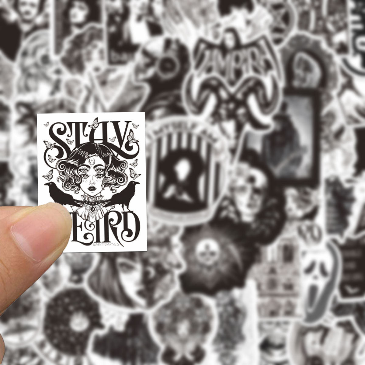 50PCS Black and White Punk Style Gothic Graffiti Trolley Scooter Refrigerator Water Cup Waterproof Sticker
