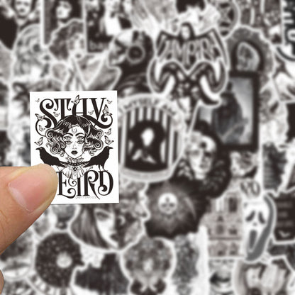 50PCS Black and White Punk Style Gothic Graffiti Trolley Scooter Refrigerator Water Cup Waterproof Sticker