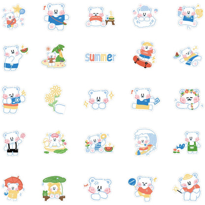 50PCS of cute cartoon white bear animal creative graffiti stickers, personalized and fashionable creative DIY exquisite decorative decals, bicycle, skateboard, car helmet, laptop, popular sticker toys