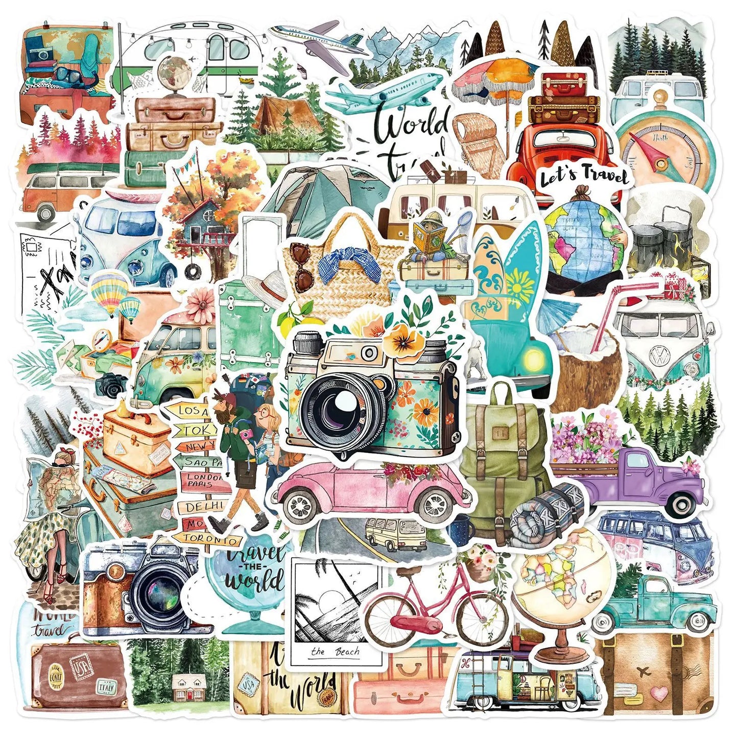 50PCS Cartoon Outdoor Travel Stickers Graffiti iPad Laptop Helmet Car Computer Pattern Scrapbook Toys Decoration
