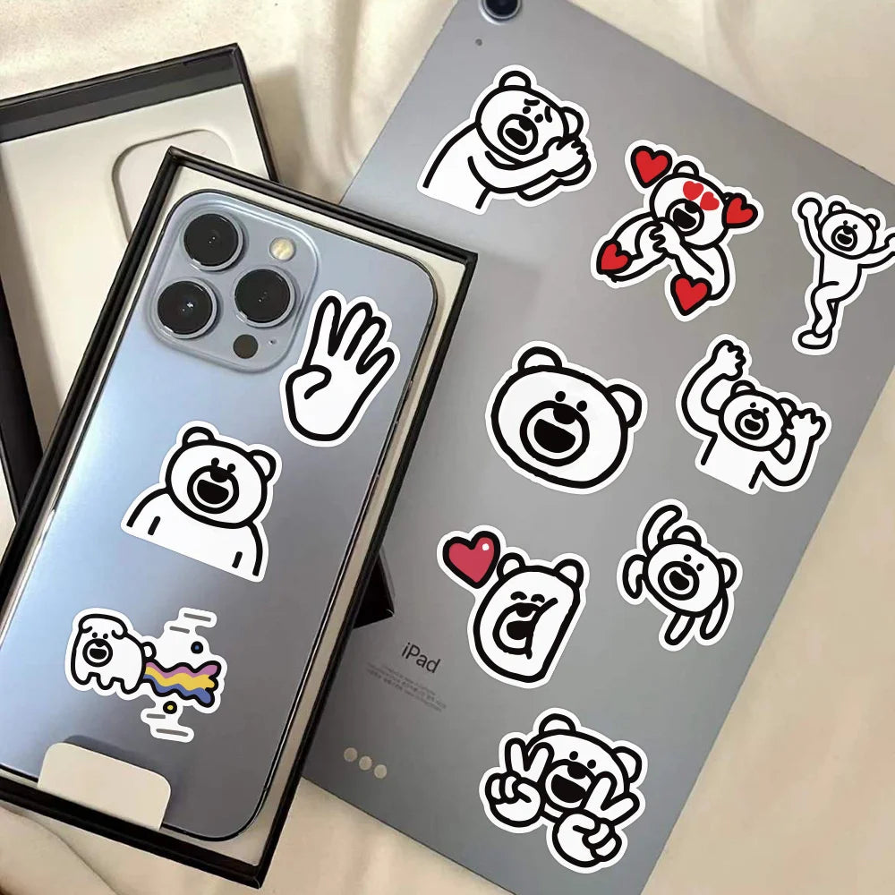 50PCS Cartoon Funny Excited Bear Creative Doodle Sticker Bicycle Skateboard Car Helmet Laptop Computer W