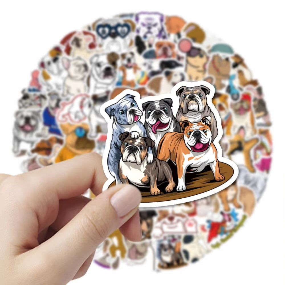 50PCS Cute Cartoon Bulldog Animal Doodle Stickers Perfect for Skateboards, Bags, Water Bottles, Helmets Creative Desktop Decor Decals