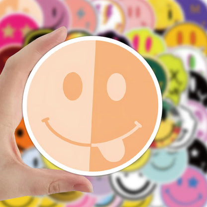 50PCS cartoon smiley face emoji graffiti stickers, personalized fashion and creative trend exquisite decorative stickers, luggage toys, laptops, ipads, skateboards, popular stickers