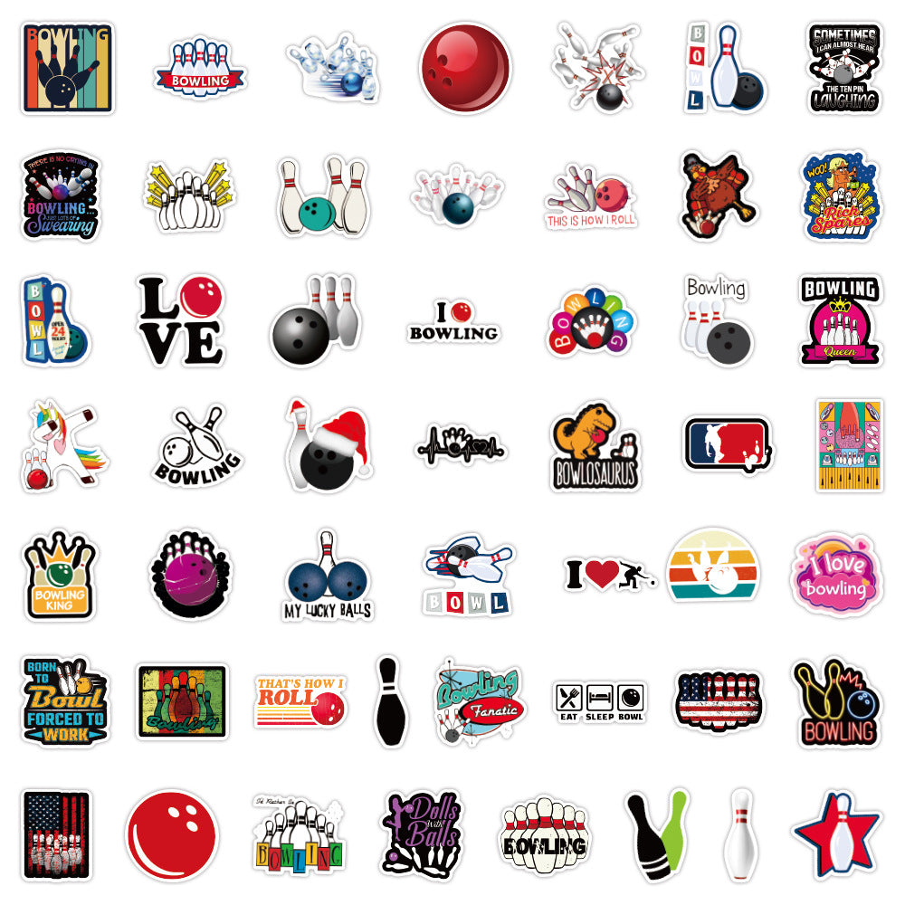 50PCS Bowling Sports Series Graffiti Stickers Exquisite, Fashionable, Creative DIY Journal Decorations Suitable for Skateboards, Bags, Laptops, Water Bottles, Helmets, and Stationery Cases