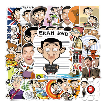 50PCS Mr. Bean Cartoon Doodle Stickers Exquisite, Fashionable, Creative DIY Decorative Decals Perfect for Notebooks, Skateboards, Bags, Phone Cases, Helmets, Guitars, and Stationery Boxes