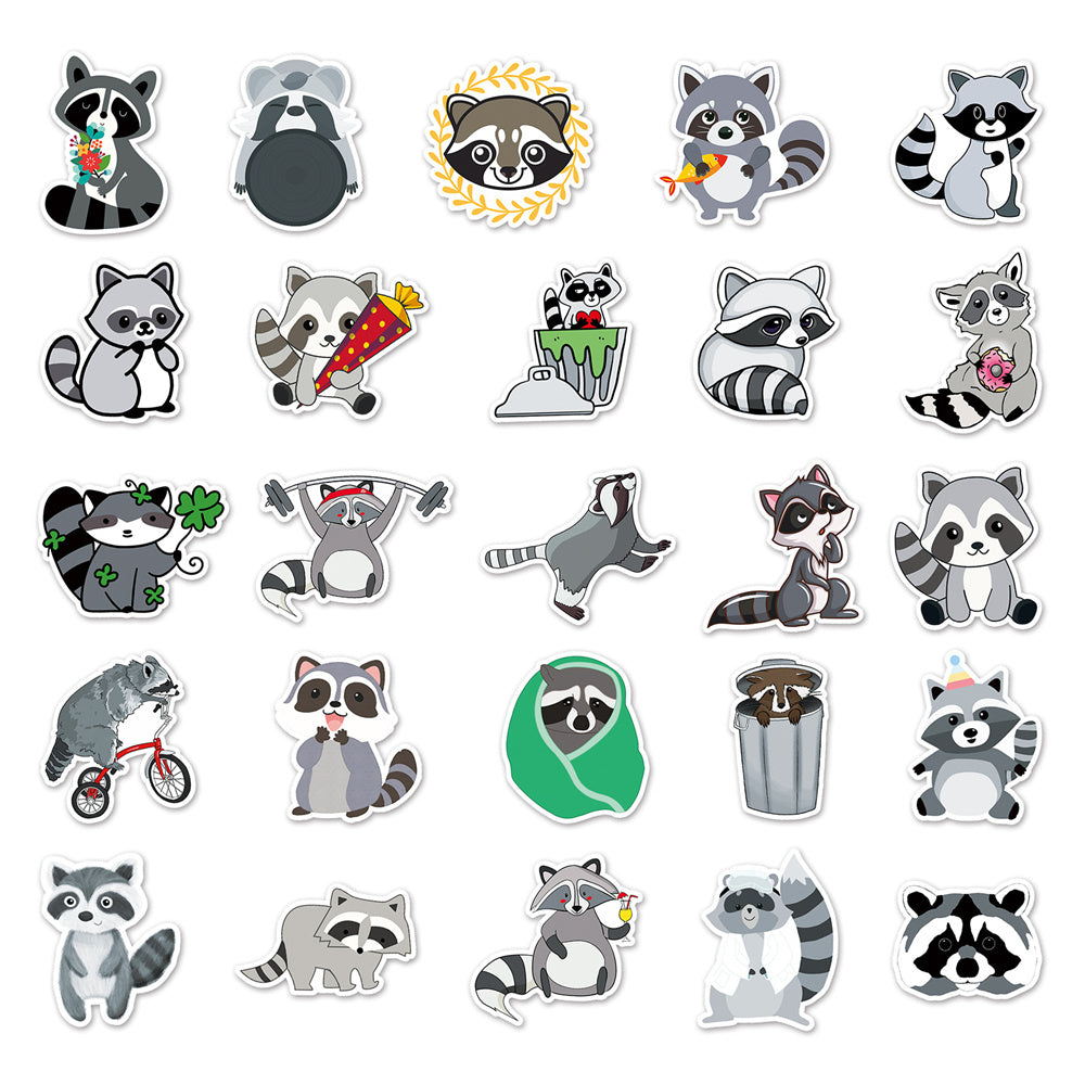 50PCS Cute Cartoon Raccoon Animal Doodle Stickers Perfect for Water Bottles, Phone Cases, Skateboards, Guitars, Refrigerators, Stationery Boxes Exquisite DIY Desktop Decor Decals