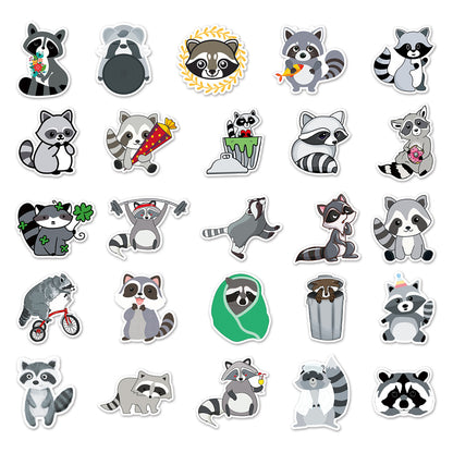 50PCS Cute Cartoon Raccoon Animal Doodle Stickers Perfect for Water Bottles, Phone Cases, Skateboards, Guitars, Refrigerators, Stationery Boxes Exquisite DIY Desktop Decor Decals