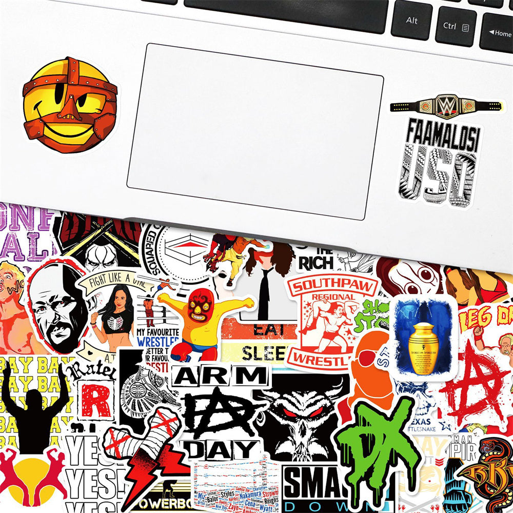 50PCS WWE Inspired Stickers - Wrestling Star Decals for Laptops, Water Bottles, Gym Bags & Sports Fan Gifts