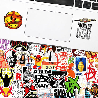50PCS WWE Inspired Stickers - Wrestling Star Decals for Laptops, Water Bottles, Gym Bags & Sports Fan Gifts