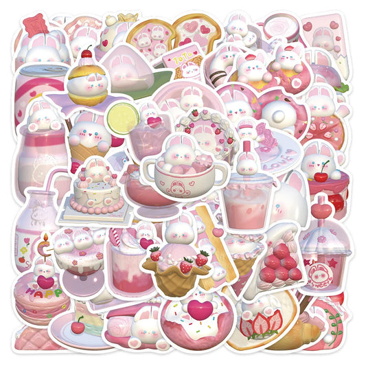 50PCS Cartoon Cute Rabbit Graffiti Sticker Personality Creative Sticker Desk Guitar Computer  Waterproof Sticker