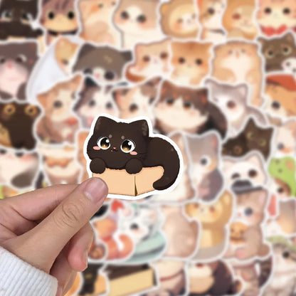 50PCS Cute Cartoon Cat Animal Doodle Stickers Exquisite Fashionable DIY Decorative Stickers for Notebooks Perfect for Suitcases, Laptops, Guitars, Chairs, Helmets, and Stationery Boxes