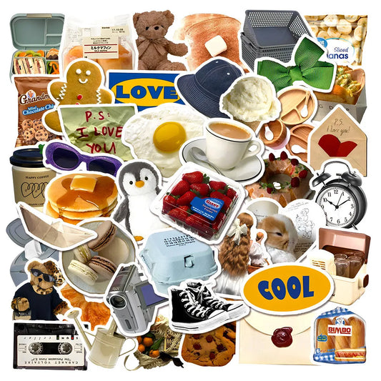 50pcs Trend Ins Style Milk Sticker Helmet Water Cup Graffiti DIY Waterproof PVC Graffiti Sticker