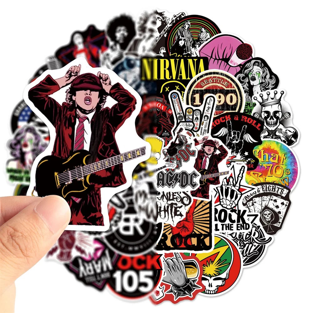50pcs Trend Rock Band Graffiti Stickers For Toy Luggage Laptop Ipad Skateboard Guitar Motorcycle Gift Stickers