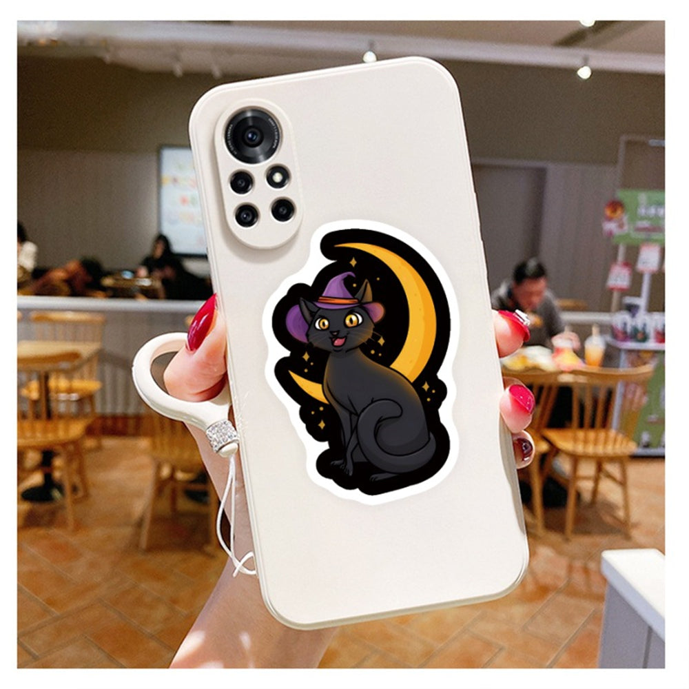50PCS Cute Black Cat Stickers - Kawaii Animal Decals for Halloween, Laptops, Water Bottles & Witchy Aesthetic Gifts