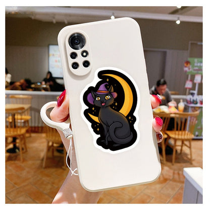 50PCS Cute Black Cat Stickers - Kawaii Animal Decals for Halloween, Laptops, Water Bottles & Witchy Aesthetic Gifts