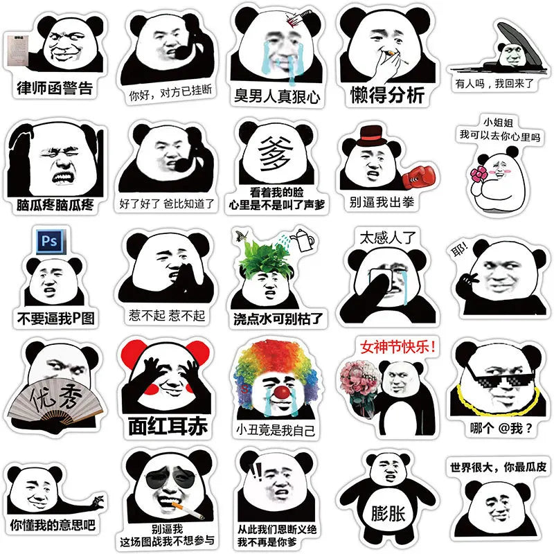50PCS Cartoon Panda Sticker Animal Graffiti Luggage Helmet Car Guitar DIY Wall Sticker Toy Waterproof Decoration