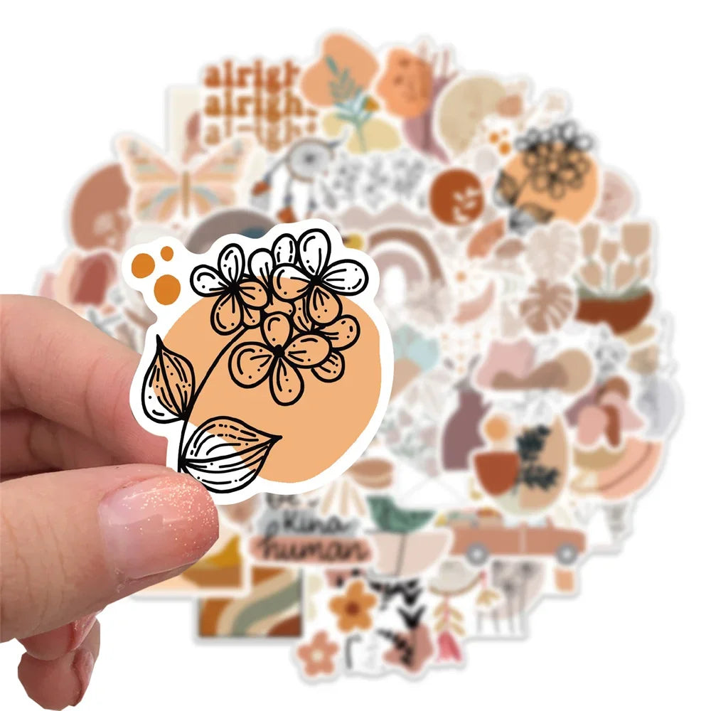 50PCS Boho Style Aesthetic Graffiti Stickers for Luggage Laptop IPad Skateboard DIY Gift Journal Water Cup Guitar
