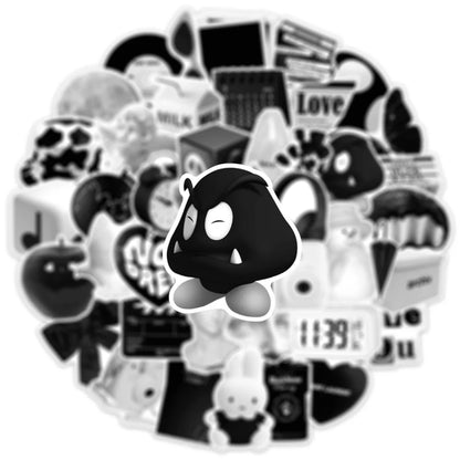 50PCS Ins Simple Black and White Cartoon Graffiti Waterproof Stickers Personalized Creative Trend Water CupHelmet