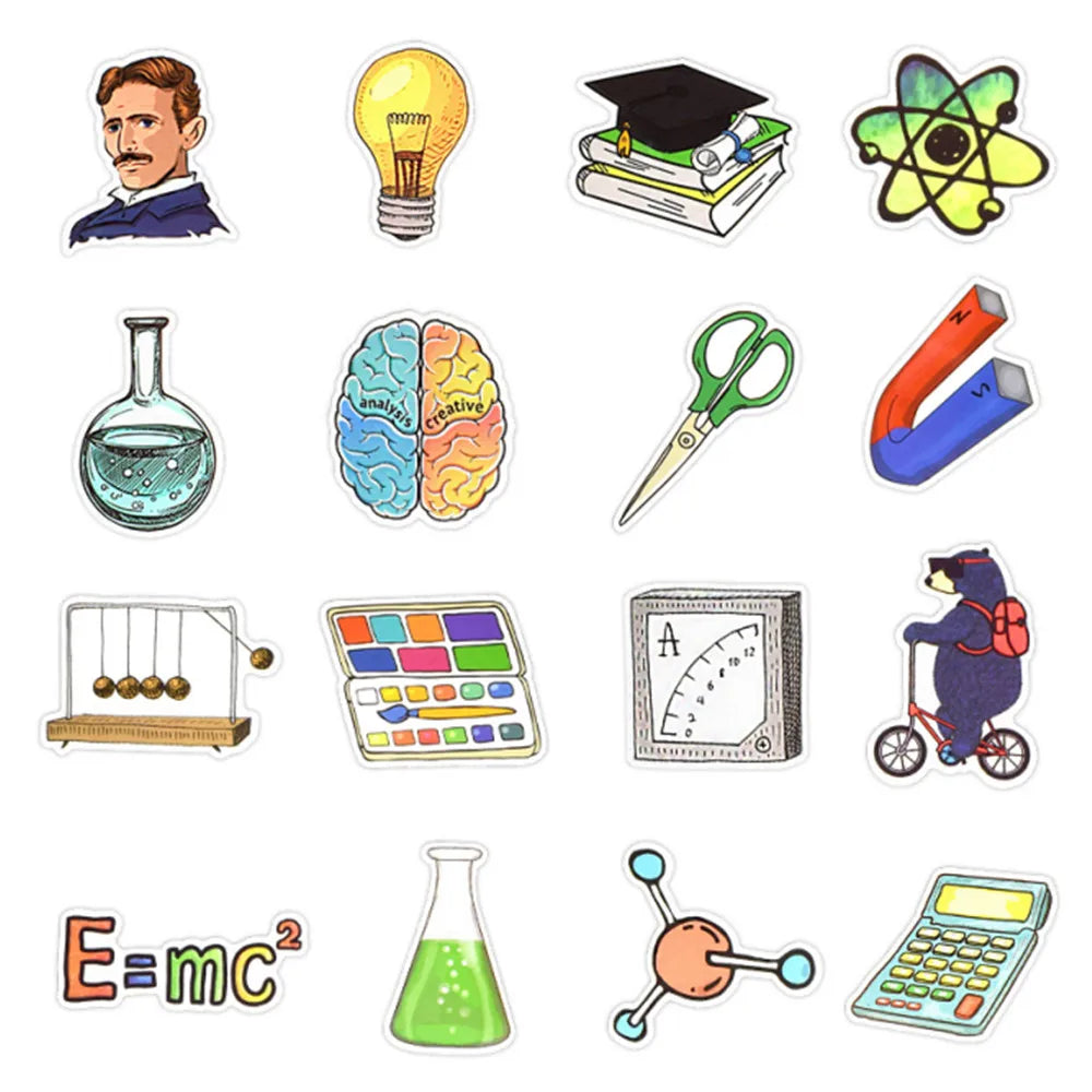 50 pieces of cartoon experimental science education graffiti stickers, personalized DIY luggage, laptop, Ipad, phone case, car sticker toys