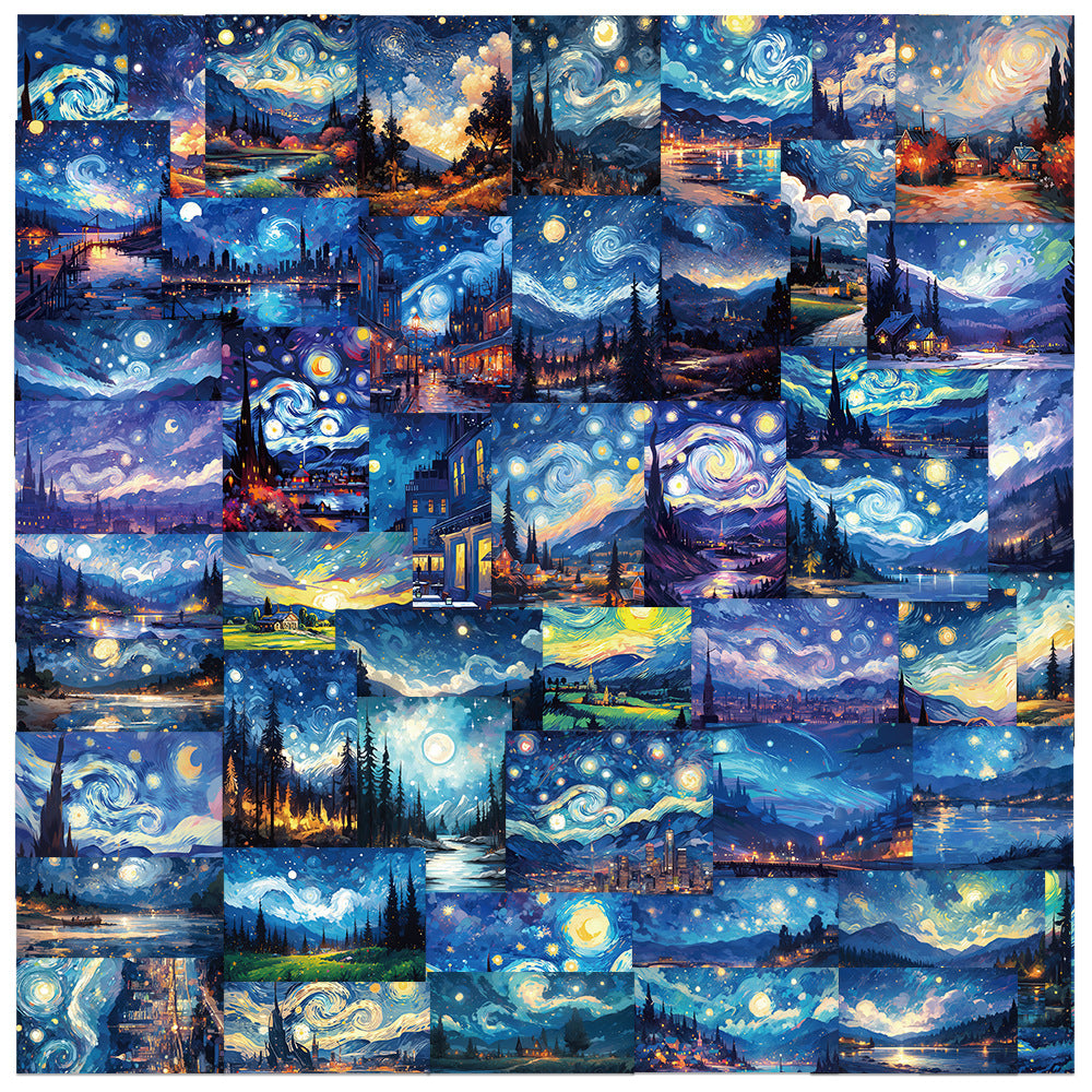 50PCS Starry Night Doodle Stickers, Swirling Van Gogh Inspired Cartoon Art Decals for Dreamers and Creative Souls50 PCS Starry Night Doodle Stickers, Swirling Van Gogh Inspired Cartoon Art Decals for Dreamers and Creative Souls