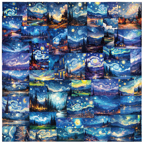 50PCS Starry Night Doodle Stickers, Swirling Van Gogh Inspired Cartoon Art Decals for Dreamers and Creative Souls50 PCS Starry Night Doodle Stickers, Swirling Van Gogh Inspired Cartoon Art Decals for Dreamers and Creative Souls