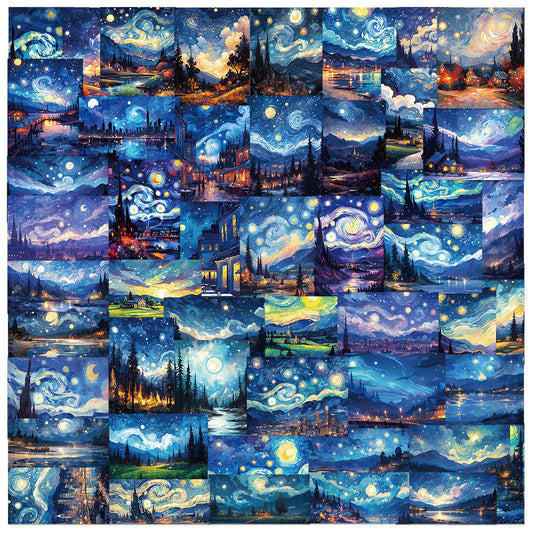 50PCS Starry Night Doodle Stickers, Swirling Van Gogh Inspired Cartoon Art Decals for Dreamers and Creative Souls50 PCS Starry Night Doodle Stickers, Swirling Van Gogh Inspired Cartoon Art Decals for Dreamers and Creative Souls