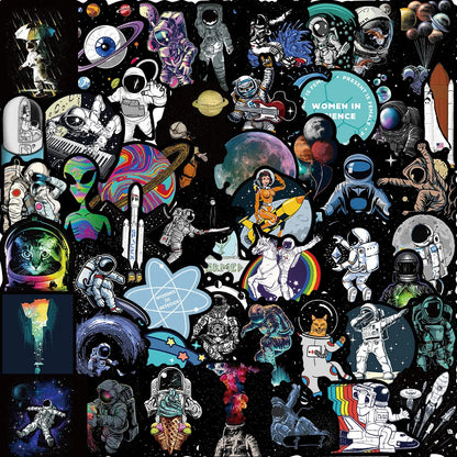 50PCS Cartoon Black Edge Space Astronaut Graffiti Sticker Decoration Suitcase Water Cup Guitar Waterproof Helmet