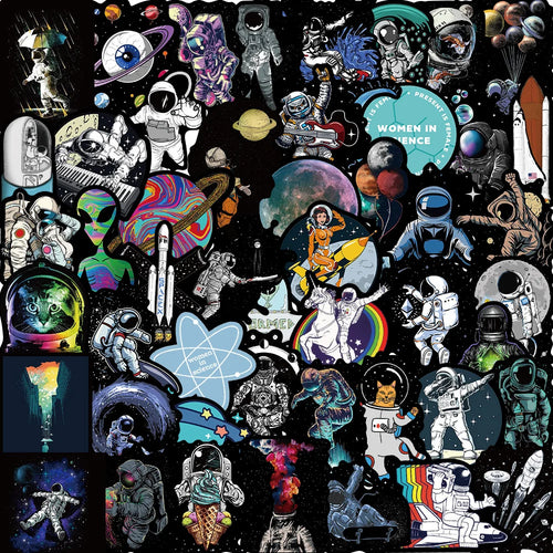 50PCS Cartoon Black Edge Space Astronaut Graffiti Sticker Decoration Suitcase Water Cup Guitar Waterproof Helmet