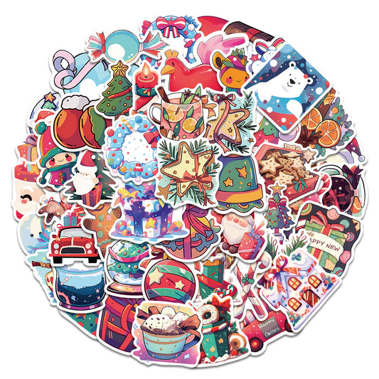 50PCS Christmas Gift Doodle Stickers, Cute Cartoon Holiday Vinyl Decals for Xmas Gifts, Cards, and Festive Decor