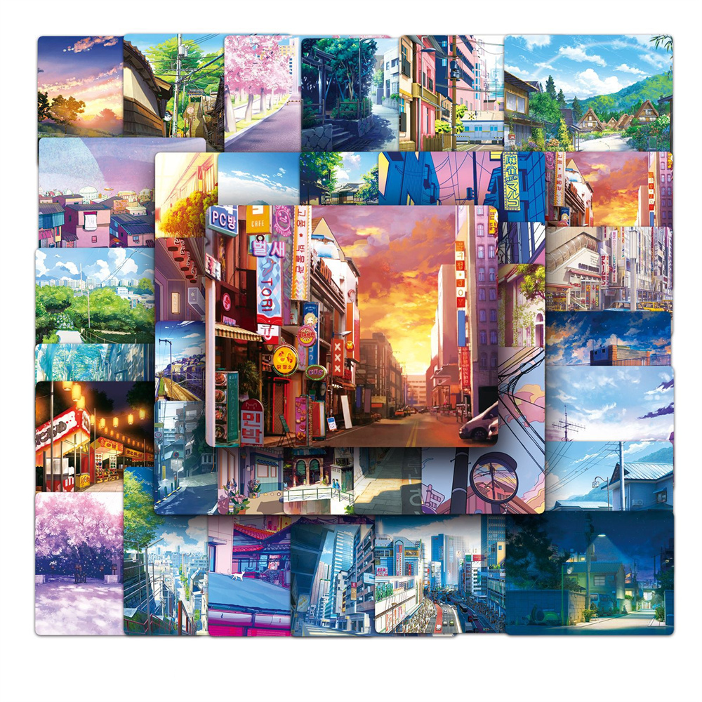 50PCS Japanese Anime Streetscape Stickers - Urban Ghibli-esque Decals for Nostalgic Cityscape Journals, Aesthetic Travel Logs & Animated Memory Preservation