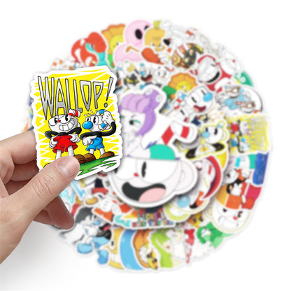 50PCS Classic Cartoon Cute Game Cuphead Series Doodle Stickers Exquisite Fashion Creative DIY Decorative Decals Suitable for Mugs, Helmets, Skateboards, Refrigerators, Stationery Boxes