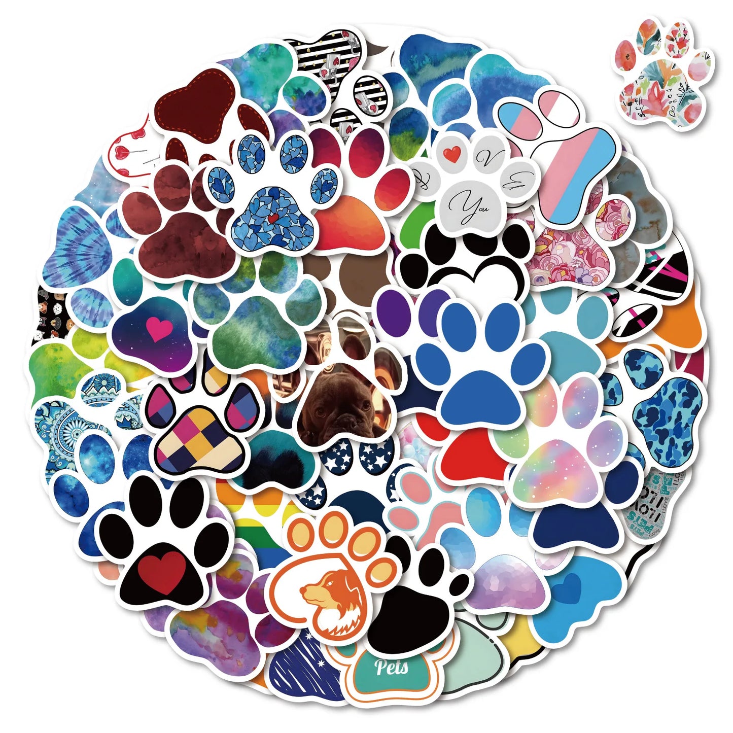 60PCS Dog Paw Sticker Cartoon Tablet Luggage Car  Water Cup Guitar  DIY Wall Sticker Personalized Toy Decoration