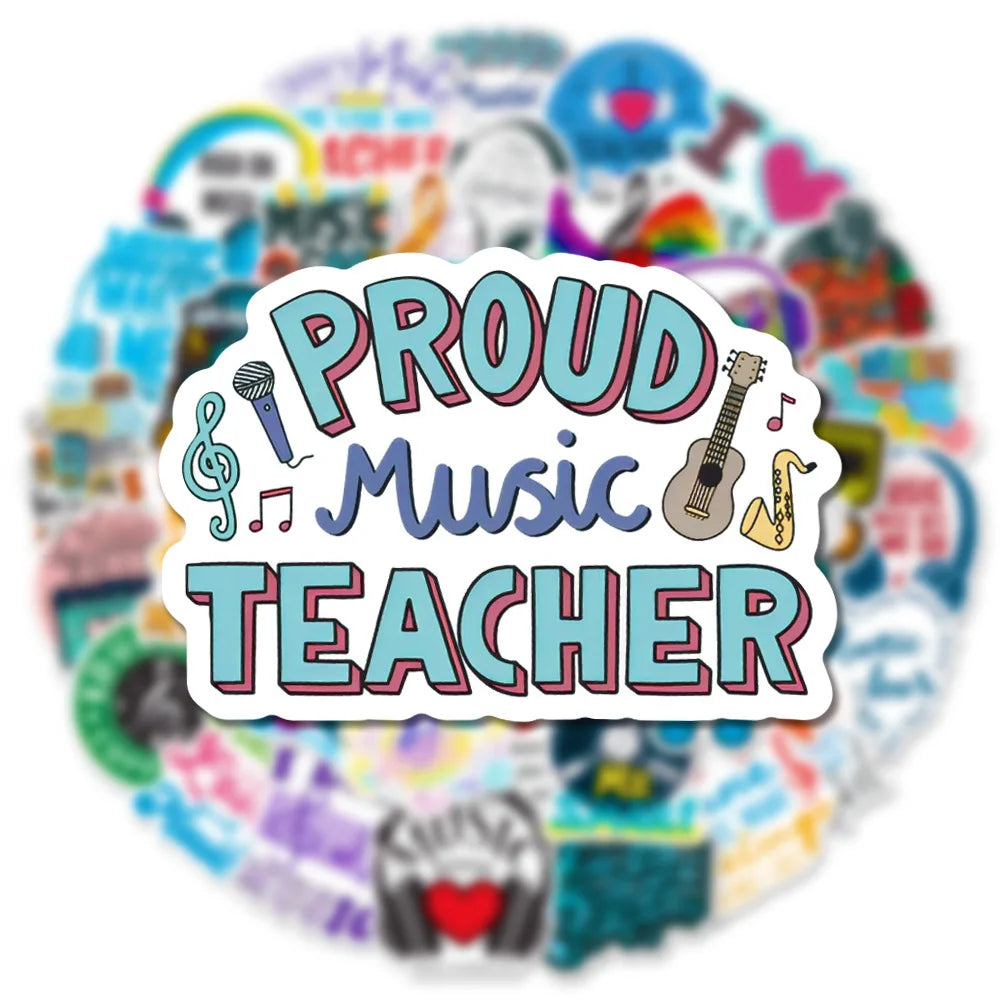 50PCS Popular Inspirational Music Sticker Pack Skateboard Guitar Decoration DIY Laptop Waterproof Cartoon Decal