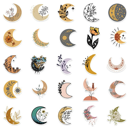 50PCS of cartoon moon and flower fresh graffiti stickers, personalized, fashionable and creative DIY decorative stickers, toys, laptops, ipads, guitars, helmets, refrigerators, and popular stickers