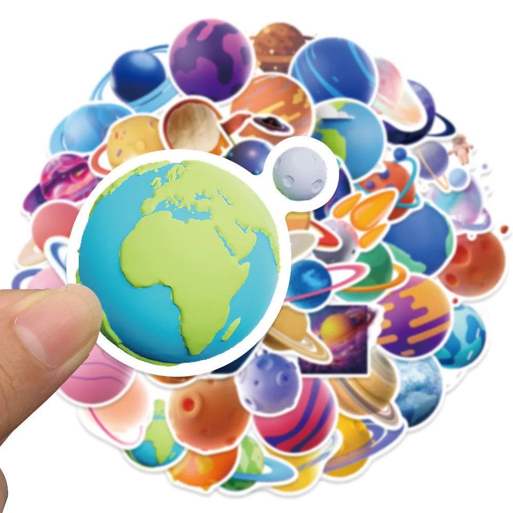 50PCS Cartoon Planet Graffiti Waterproof Sticker Personalized Decoration Creative Refrigerator Skateboard Helmet
