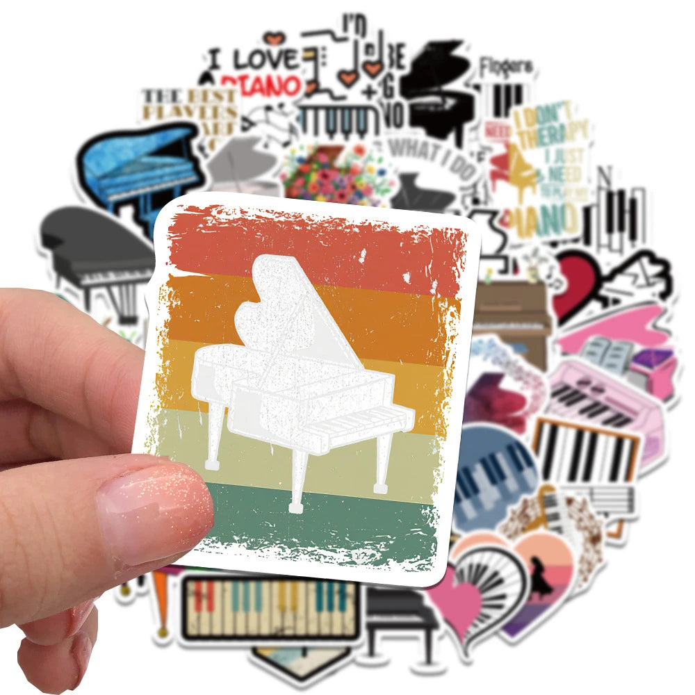 50PCS cartoon piano instrument creative decorative style graffiti stickers, personalized and fashionable creative DIY exquisite decorative decals, water cups, helmets, skateboards, popular sticker toys