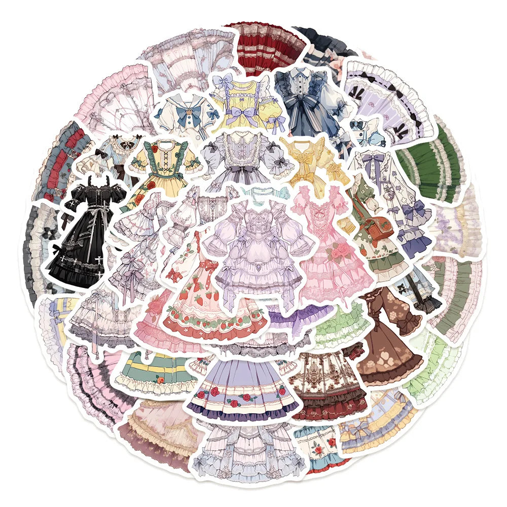 50PCS Cute Cartoon Lolita Doodle Stickers Exquisite Fashion DIY Journal Decorative Decals Suitable for Phone Cases, Laptops, Skateboards, Water Bottles, Helmets, and Stationery Boxes