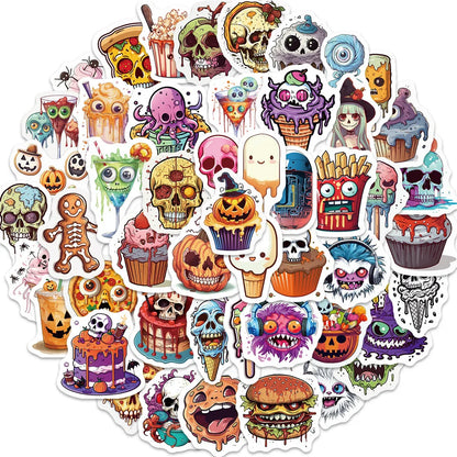 50PCS Cartoon Halloween Pumpkin Skull Spooky Doodle Stickers Exquisite Creative DIY Journal Decorative Decals Suitable for Computer Desks, Chairs, Skateboards, Pencil Cases, and Table Surfaces