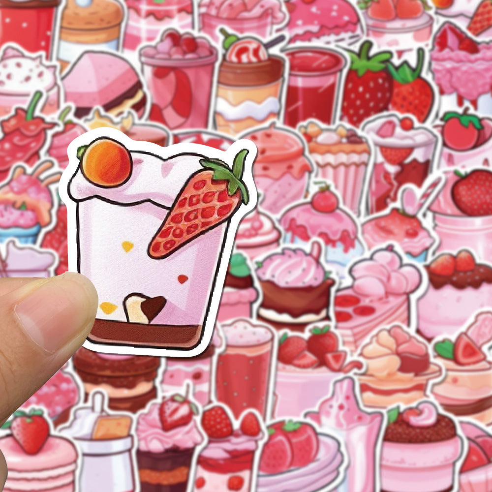 50PCS Pink Dessert Doodle Stickers, Cute Cartoon Sweet Treat Decals for Journals, Laptops, and Aesthetic Decor