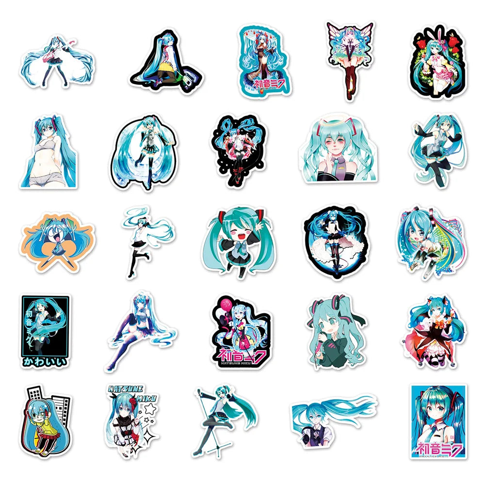 50PCS Cartoon Cute Miku Anime Graffiti Stickers for Luggage Laptop IPad Skateboard Gift Phone Case Car Stickers