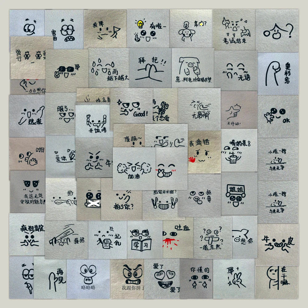 63 pieces of cartoon hand-drawn small expression graffiti stickers, personalized fashion and creative trend DIY exquisite decorative stickers, refrigerator toys, skateboard helmets, guitar popular stickers