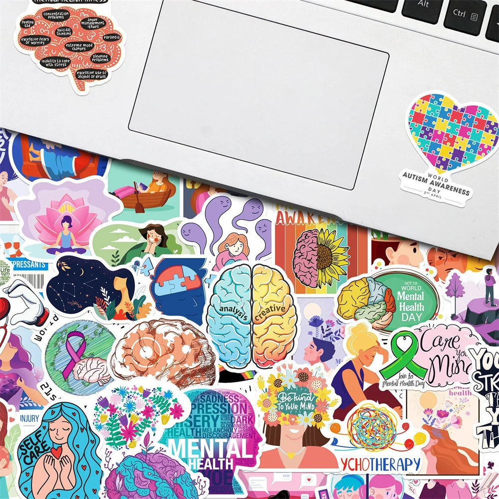 50PCS Cartoon Mental Health Graffiti Waterproof Stickers Personalized Creative Decoration Fashion CupGuitarHelmet