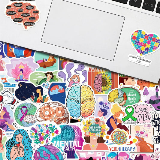 50PCS Cartoon Mental Health Graffiti Waterproof Stickers Personalized Creative Decoration Fashion CupGuitarHelmet