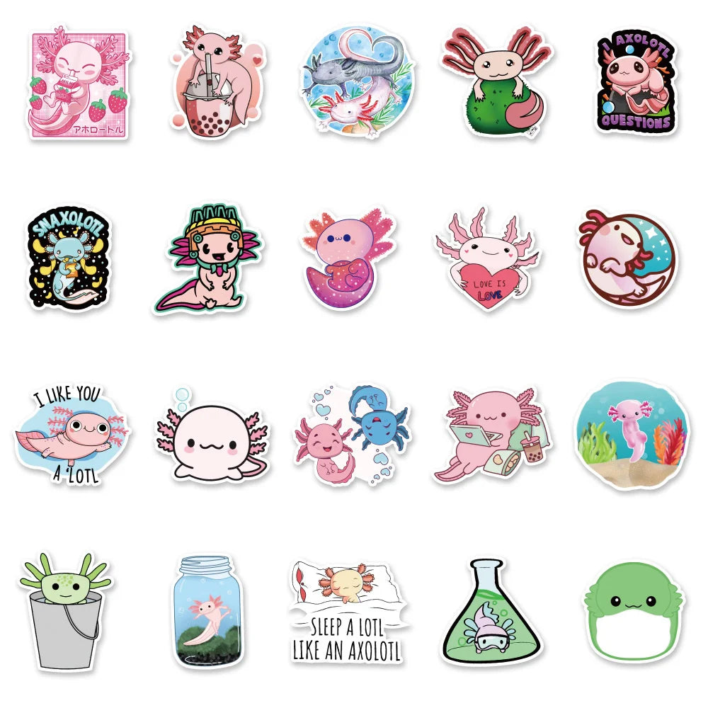 50PCS Cartoon Fresh Cut Axolotl Refrigerator Notebook Personalized Graffiti Waterproof Decorative Sticker Guitar