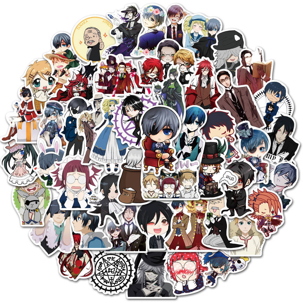 50PCS Black Butler Inspired Stickers, Gothic Butler & Demon Cartoon Doodles for Anime Fans and Journals