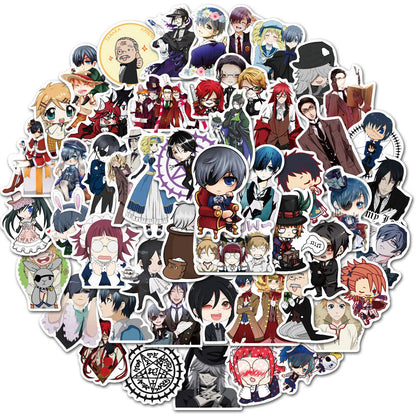 50PCS Black Butler Inspired Stickers, Gothic Butler & Demon Cartoon Doodles for Anime Fans and Journals
