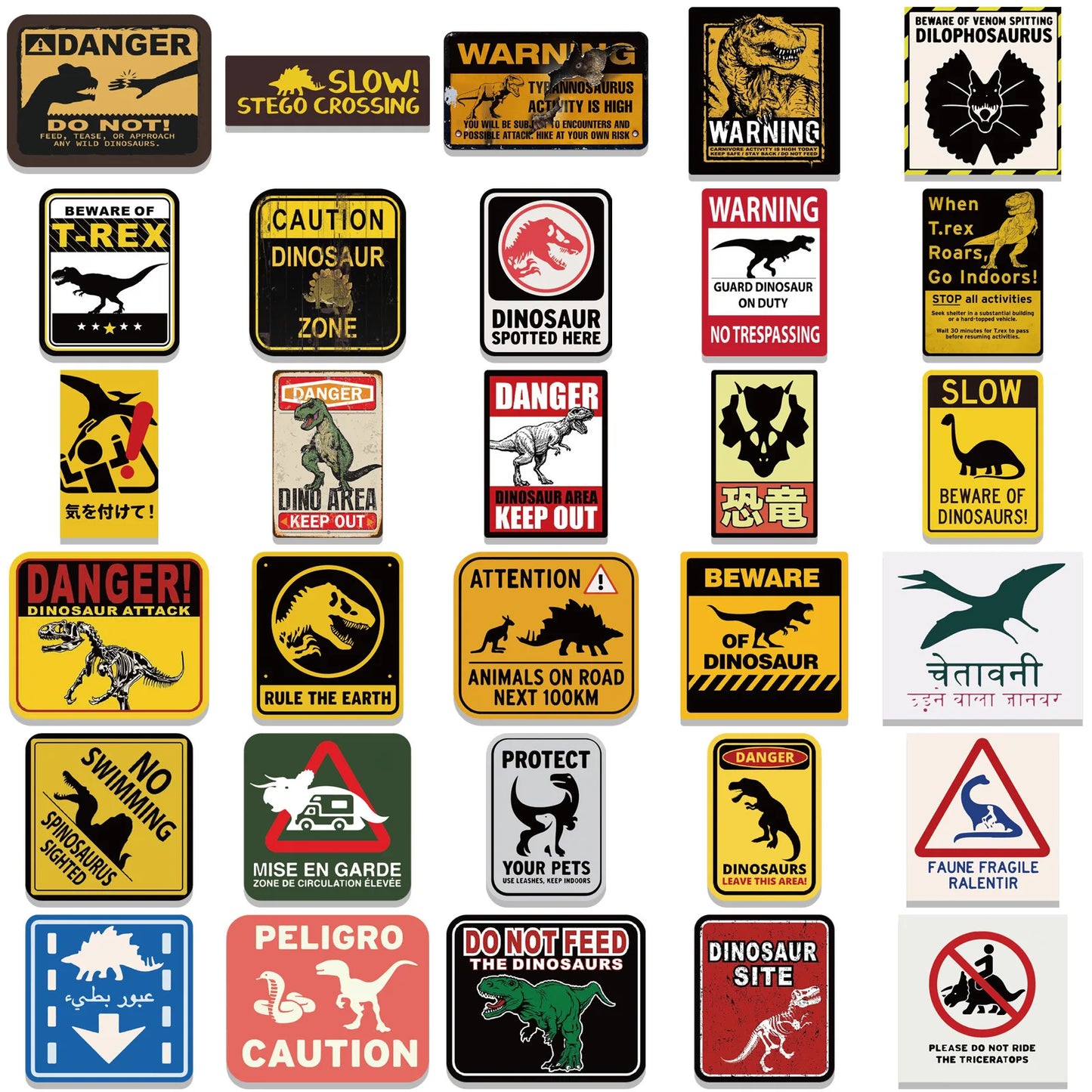 60PCS Cartoon Jurassic Dinosaur World Graffiti Warning Stickers Personalized Fashion Creative DIY Exquisite Decorative Stickers Laptop Luggage Skateboard Helmet Guitar Popular Decals Toys